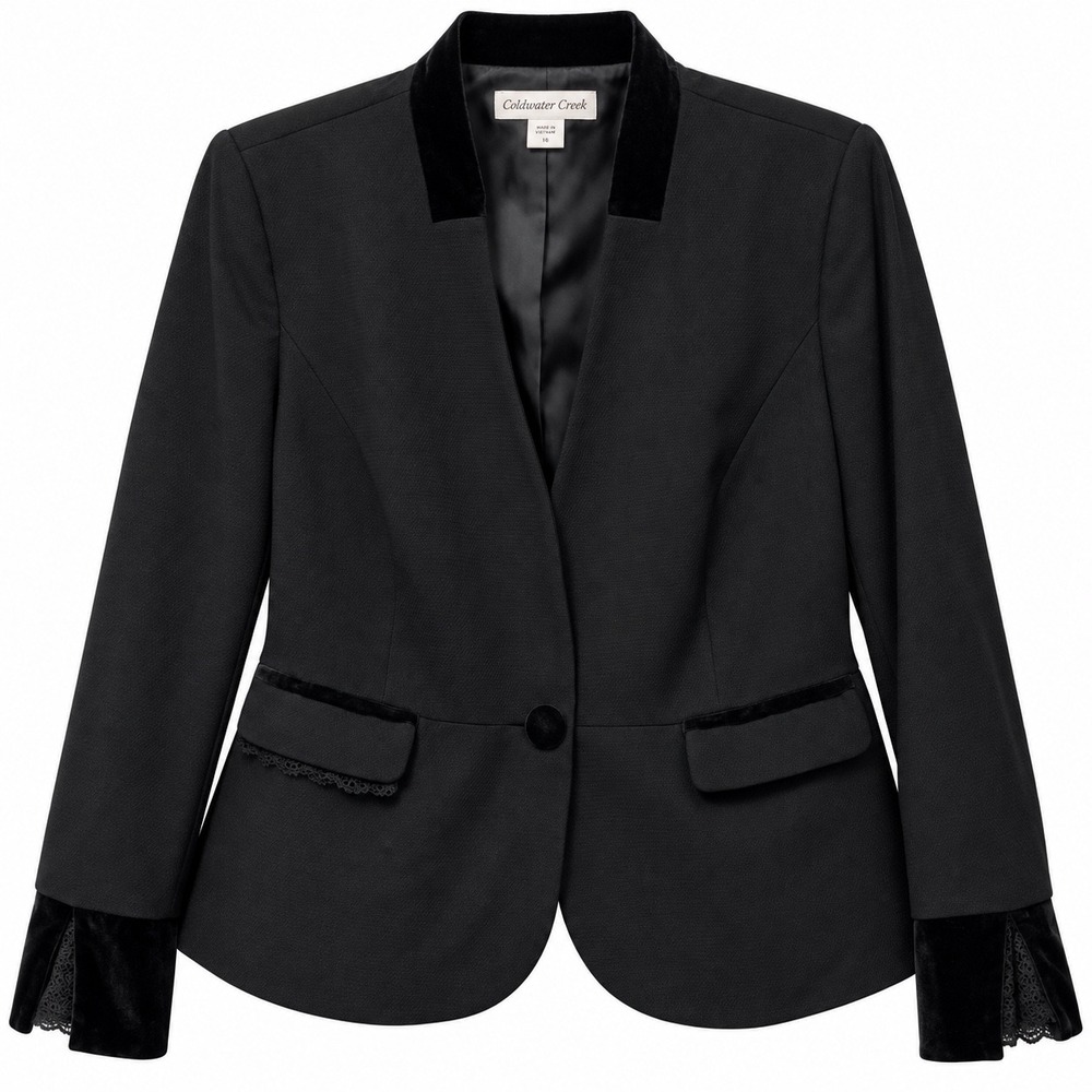Coldwater Creek Black Velvet Lace Blazer 16 Whimsigoth Poetcore Gothic